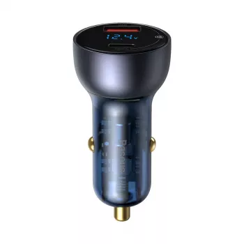 Baseus Particular Digital Display automobilinis įkroviklis, USB-C + USB-A, QC3.0+PD, 65 W, pilka