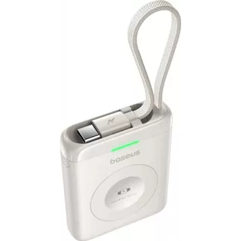 “Baseus EnerFill FW11 5W Power Bank, skirta Apple Watch, su įmontuotu kabeliu - balta”