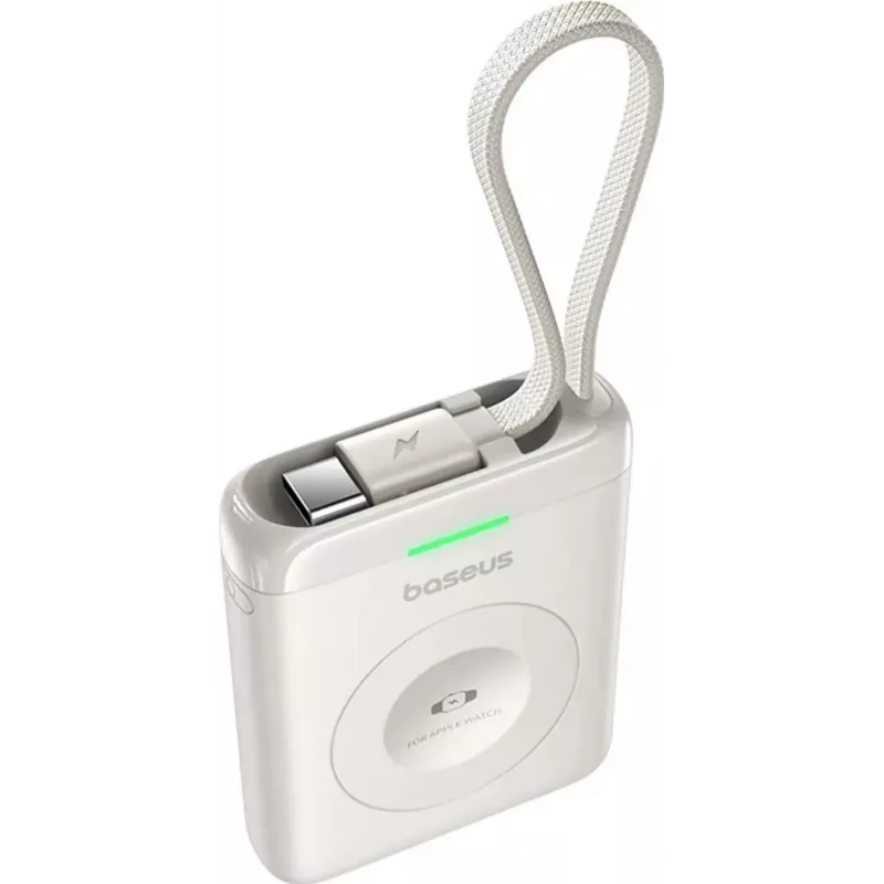 “Baseus EnerFill FW11 5W Power Bank, skirta Apple Watch, su įmontuotu kabeliu - balta”