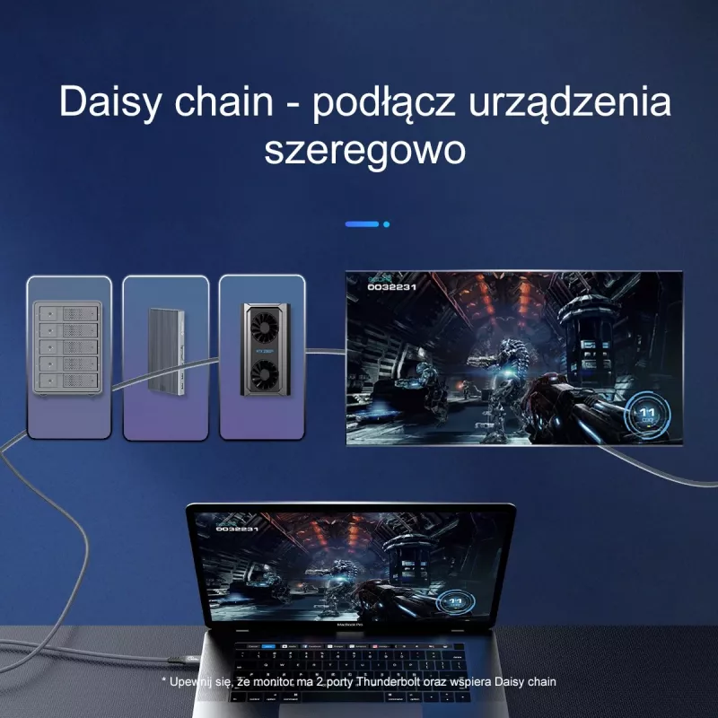 ORICO Thunderbolt 4 kabelis USB-C 40 Gbps 8K60Hz PD 100W 2m Juodas