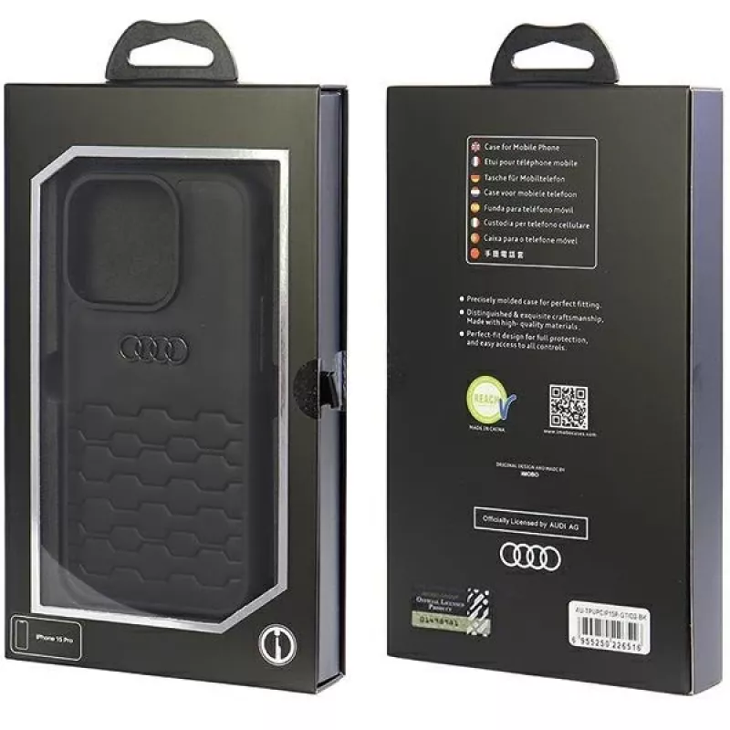 Audi GT Synthetic Leather Hard Case, skirta iPhone 15 Pro (6,1 inch) - juoda
