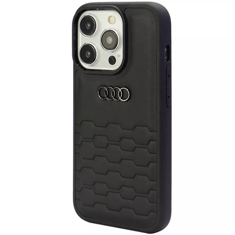 Audi GT Synthetic Leather Hard Case, skirta Apple iPhone 15 Pro Max 6,7 inch, juoda