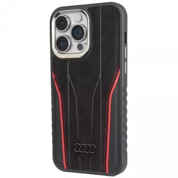 Audi Genuine Leather MagSafe iPhone 15 Pro 6.1 Black-Red Hardcase AU-TPUPCMIP15P-R8/D3-RD