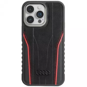 Audi Genuine Leather MagSafe iPhone 14 Pro 6.1 Black-Red Hardcase AU-TPUPCMIP14P-R8/D3-RD