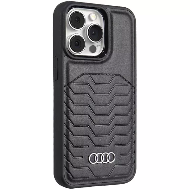 Audi Synthetic Leather MagSafe Hard Case, skirta iPhone 13 Pro Max 6.7, juoda