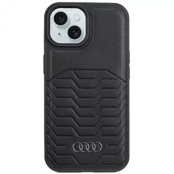 Audi Synthetic Leather MagSafe Hard Case, skirta iPhone 15 / 14 / 13 6.1 colio, juoda