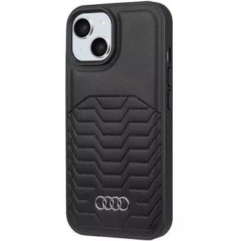 Audi Synthetic Leather MagSafe Hard Case, skirta iPhone 15 / 14 / 13 6.1 colio, juoda