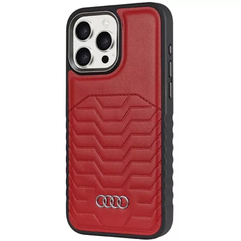Audi Synthetic Leather MagSafe Hard Case, skirta Apple iPhone 15 Pro 6.1 inch raudona