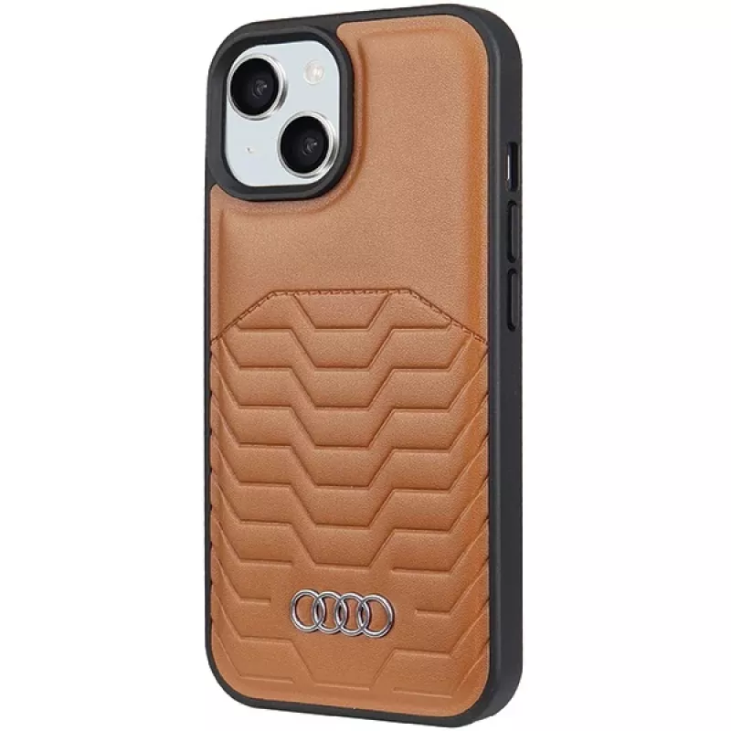 Audi Synthetic Leather MagSafe Hard Case for Apple iPhone 15 Plus / 14 Plus 6.7 inch Brown