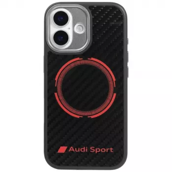 Audi RSQ Carbon Fiber Sport Red Circle MagSafe Case, iPhone 17, juoda
