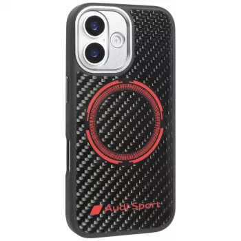 Audi RSQ Carbon Fiber Sport Red Circle MagSafe Case, iPhone 17, juoda