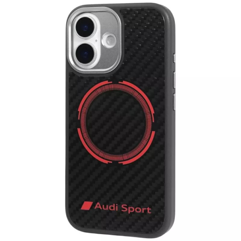 Audi RSQ Carbon Fiber Sport Red Circle MagSafe Case, iPhone 17, juoda