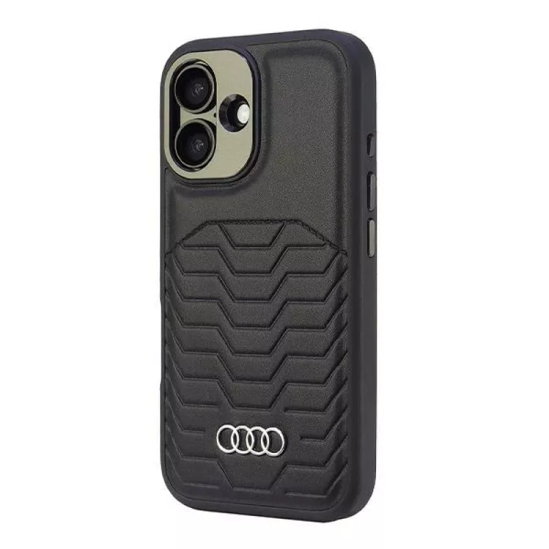 Audi Synthetic Leather MagSafe Hard Case, skirta Apple iPhone 16 6.1 - Juoda