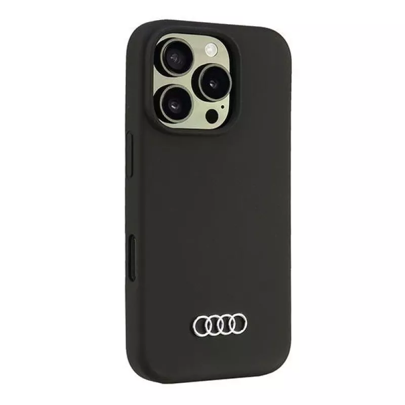 Audi Silicone Case for Apple iPhone 16 Pro 6.3 inch Black Hard Back Cover AU-LSRIP16P-Q3/D1-BK
