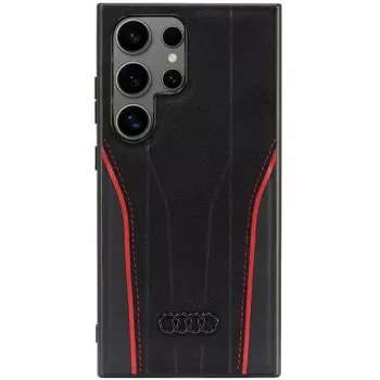 Audi Genuine Leather MagSafe Case for Samsung Galaxy S24 Ultra, Black-Red, R8 Inspired Hardcase