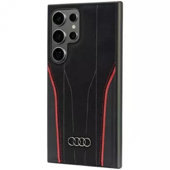 Audi Genuine Leather MagSafe Case for Samsung Galaxy S24 Ultra, Black-Red, R8 Inspired Hardcase