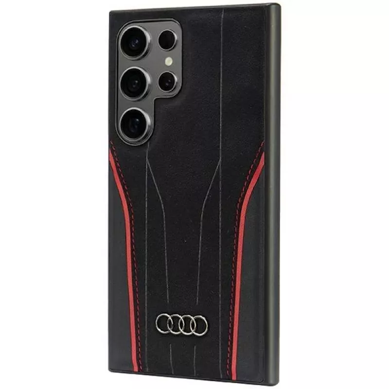 Audi Genuine Leather MagSafe Case for Samsung Galaxy S24 Ultra, Black-Red, R8 Inspired Hardcase
