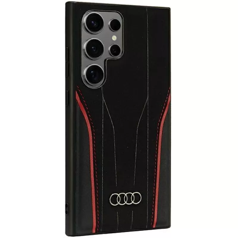 Audi Genuine Leather MagSafe Case for Samsung Galaxy S24 Ultra, Black-Red, R8 Inspired Hardcase