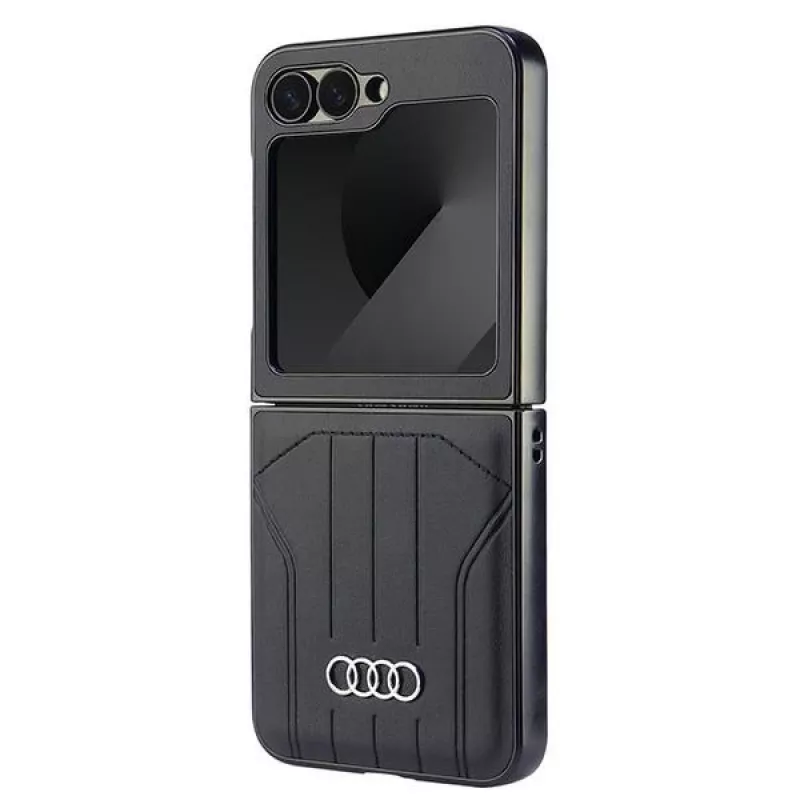 Audi Synthetic Leather MagSafe Hard Case for Samsung Galaxy Z Flip 6, Black, AU-TPUPCFlip6-Q5/D1-BK