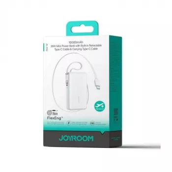 Powerbank Joyroom JR-PR2 35W 10000mAh su įtraukiamu USB-C laidu ir įmontuotu Lightning laidu - balta