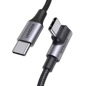 UGREEN USB-C į USB-C Kampinis Laidas US334 5A PD 100W 2m Juodas