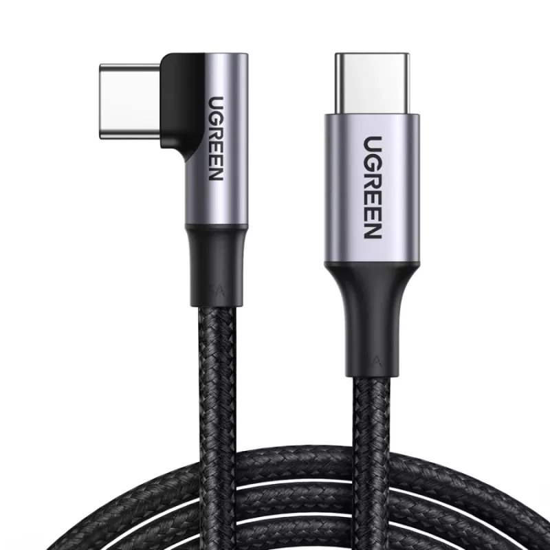 UGREEN USB-C į USB-C Kampinis Laidas US334 5A PD 100W 2m Juodas