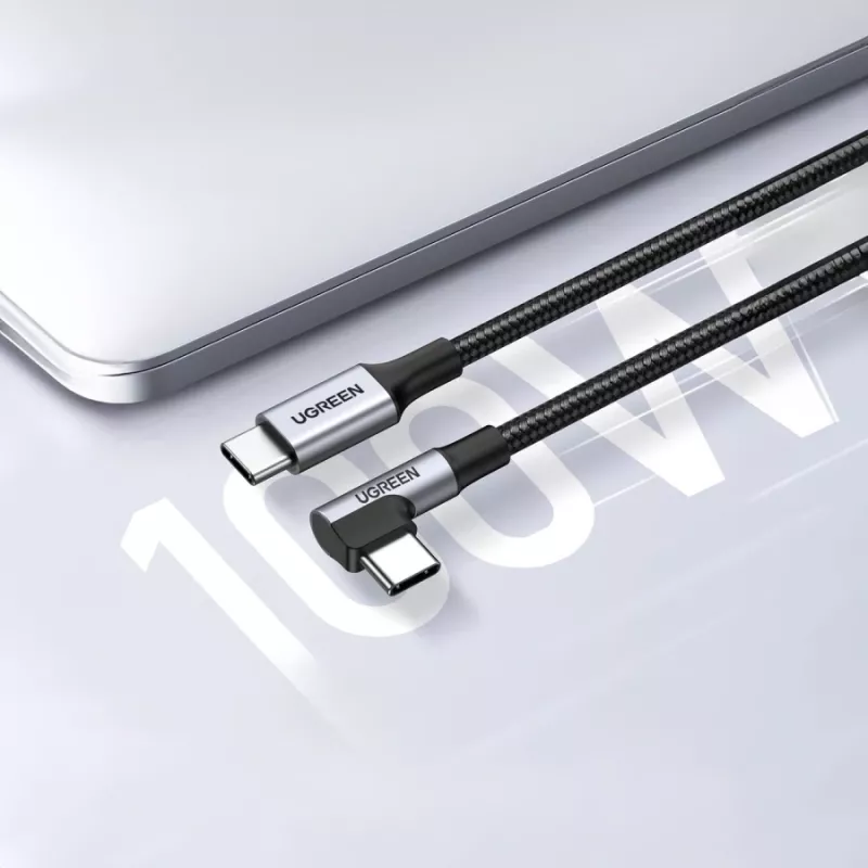 UGREEN USB-C į USB-C Kampinis Laidas US334 5A PD 100W 2m Juodas