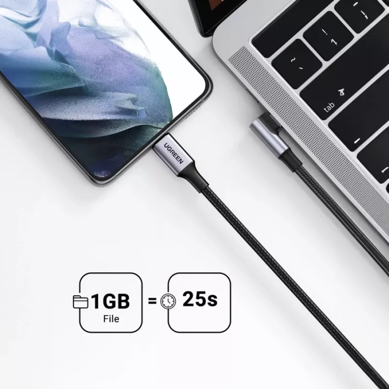 UGREEN USB-C į USB-C Kampinis Laidas US334 5A PD 100W 2m Juodas