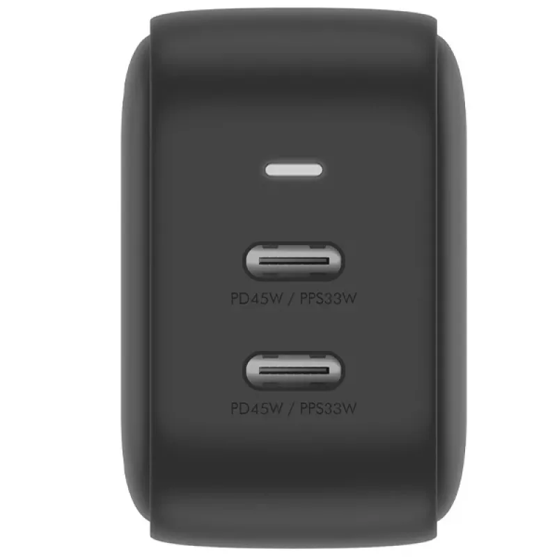 ENERGEA Travelite GAN45 45W GaN USB-C Dual Port Travel Charger with US+EU Adapters, Black