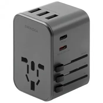 ENERGEA Travelworld 35.5W 3A2C USB įkroviklis su US/EU/UK/AU kištukais, Gunmetal