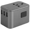 ENERGEA Travelworld 35.5W 3A2C USB įkroviklis su US/EU/UK/AU kištukais, Gunmetal