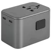 ENERGEA Travelworld Adapter GaN65W 65W 1xUSB-A 2xUSB-C PD PPS QC 3.0 Interchangeable Plugs US/EU/UK Gunmetal Grey