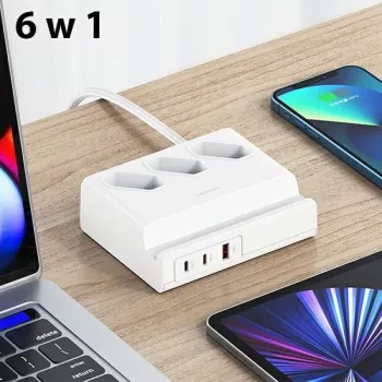 USAMS 65W Super SiFast Charging USB Extension Socket EU White CC160TC01 (US-CC160)