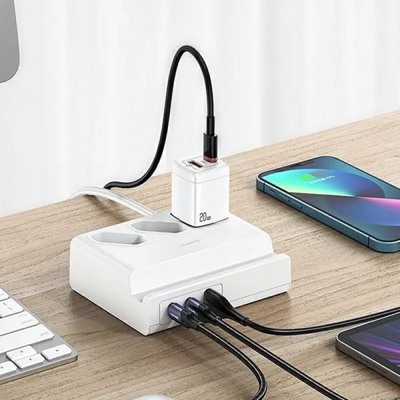 USAMS 65W Super SiFast Charging USB Extension Socket EU White CC160TC01 (US-CC160)