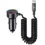 USAMS automobilinis įkroviklis 60W 2xUSB-C 1xUSB-A su spiraliniu kabeliu Fast Charge PD QC juodas CC167CC01