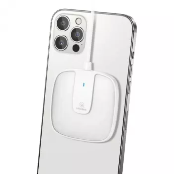 USAMS US-CD153 Magnetic Wireless Charger 15W, skirtas iPhone 12/13/14/15 serijai - balta