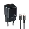 USAMS T45 30W PD3.0 USB-C greitasis įkroviklis su U63 USB-C–Lightning laidu, juodas, UXTZH01