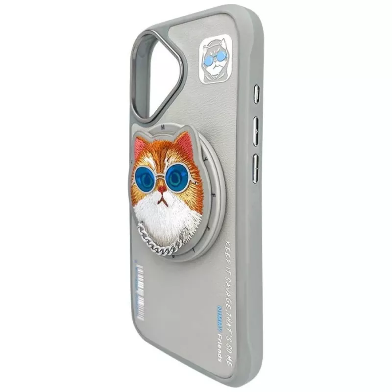 Nimmy Glasses Cool Cat MagSafe Dėklas, skirtas iPhone 16, Pilka