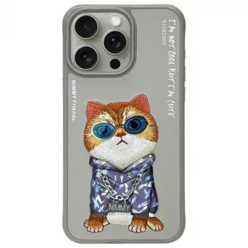 Nimmy Back Cover for Apple iPhone 15 Pro 6.1 inch Gray Glasses Cool Cat