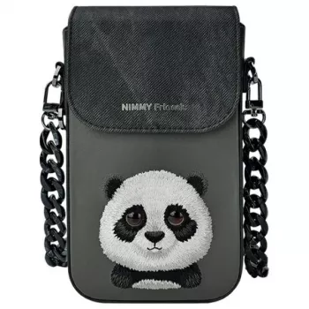 Nimmy 3-in-1 rinkinys: Telefono dėklas + Piniginė + Sekiklio dėklas, Juodas, Big Eyed Pet 2.0 Panda