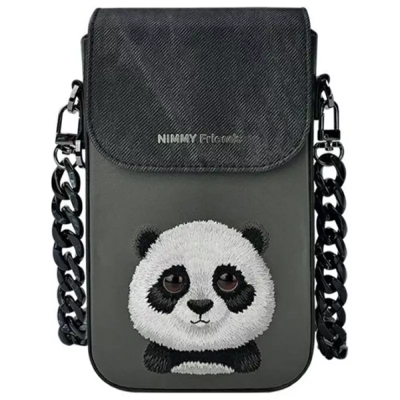 Nimmy 3-in-1 rinkinys: Telefono dėklas + Piniginė + Sekiklio dėklas, Juodas, Big Eyed Pet 2.0 Panda