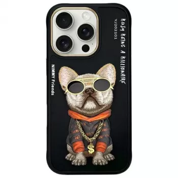 Nimmy Dėklas, skirtas iPhone 16 Pro 6.3 inch juodas „Cool Dog with Glasses“