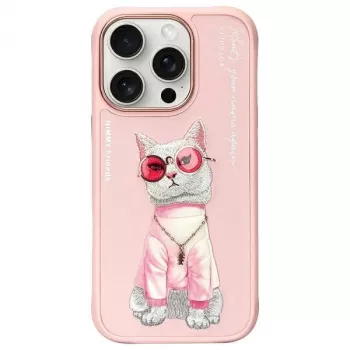 Nimmy Glasses Cool Cat Back Cover Case, skirta Apple iPhone 16 Pro Max 6,9 inch (rožinė)