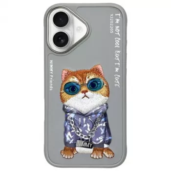 Nimmy Dėklas, skirtas iPhone 16 6.1 inch pilkas „Glasses Cool Cat“