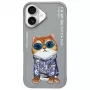 Nimmy Dėklas, skirtas iPhone 16 6.1 inch pilkas „Glasses Cool Cat“