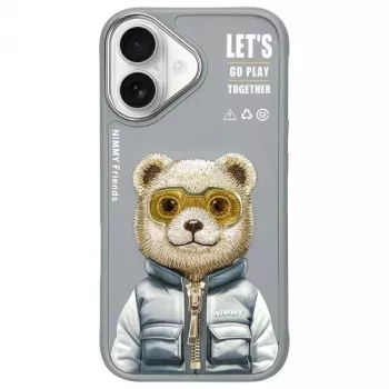 Nimmy Cool&Cute 2.0 „Meškiuko“ dėklas, skirtas Apple iPhone 16 6,1 inch pilkas