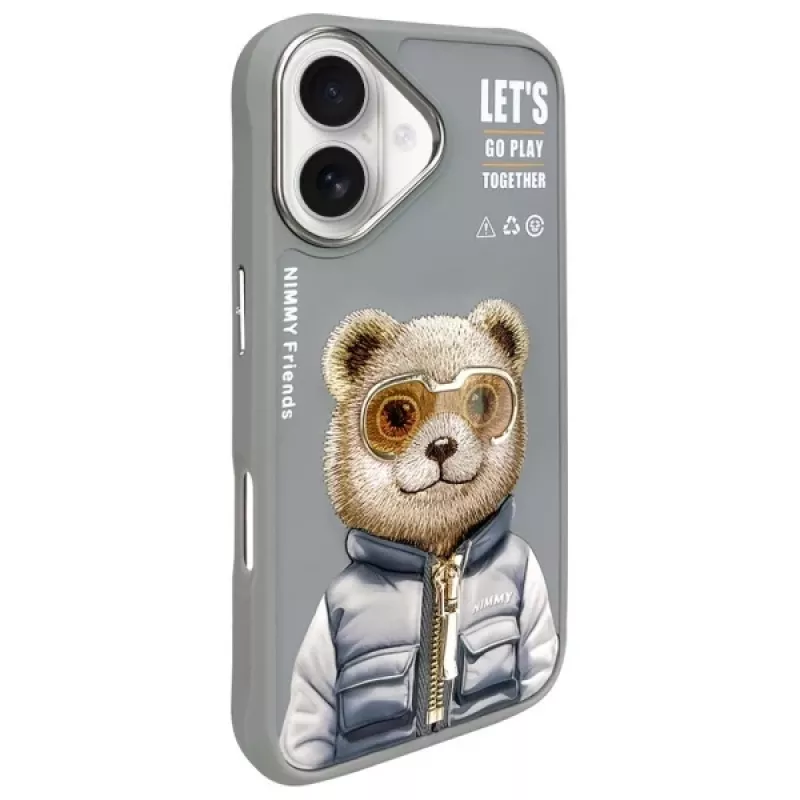 Nimmy Cool&Cute 2.0 „Meškiuko“ dėklas, skirtas Apple iPhone 16 6,1 inch pilkas