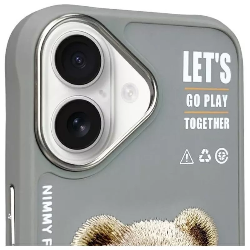 Nimmy Cool&Cute 2.0 „Meškiuko“ dėklas, skirtas Apple iPhone 16 6,1 inch pilkas
