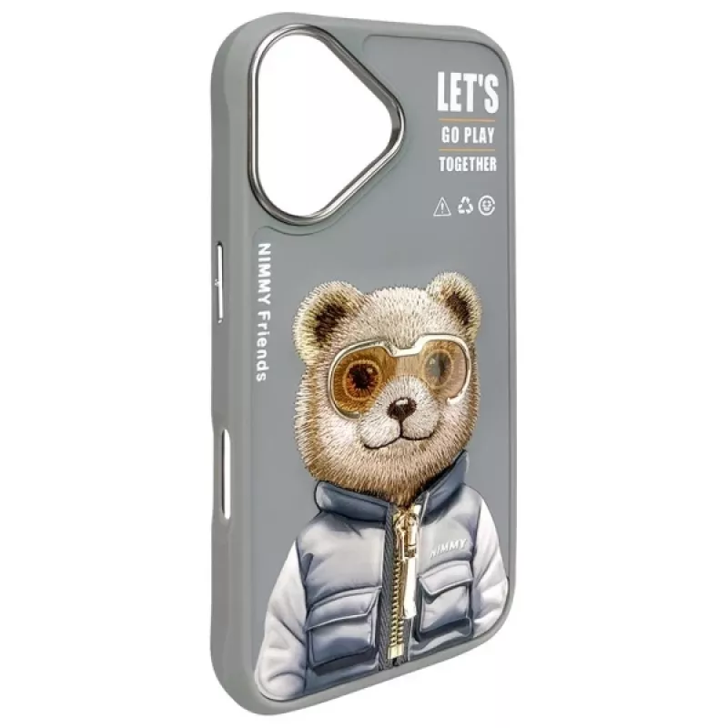 Nimmy Cool&Cute 2.0 „Meškiuko“ dėklas, skirtas Apple iPhone 16 6,1 inch pilkas