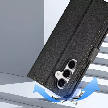 DUXDUCIS Lawa Leather Wallet Case for Samsung Galaxy S25+ su nuimama magnetine pinigine - Juoda